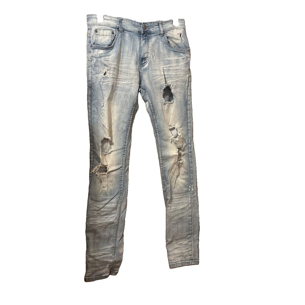 Copper Rivet Mens Blue Dark Wash Distressed Denim Straight Jeans Size 32x32